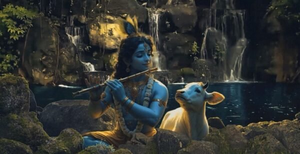 Shree Krishna sitting with Calf - Image 2