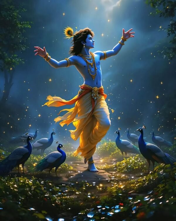 Shri Krishna dancing with peacock - Image 2