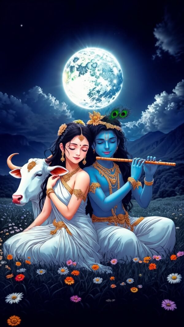Radha Krishna sitting in the moon - Image 2